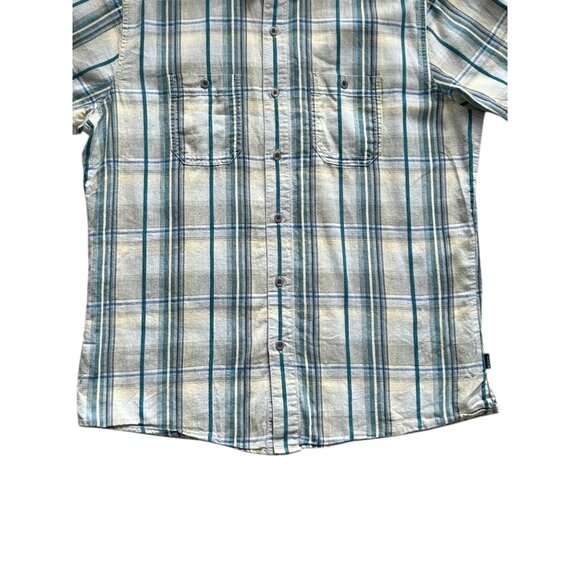 Kuhl Shirt Mens Large Short Sleeve Button Up Blue Plaid Linen Cotton Outdoors - Picture 6 of 12